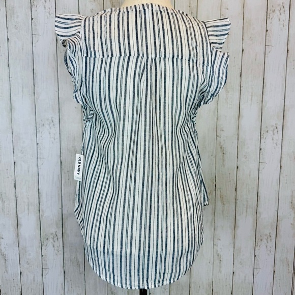 Old Navy | Linen-Cotton Striped Flutter Sleeve Top - Picture 7 of 12
